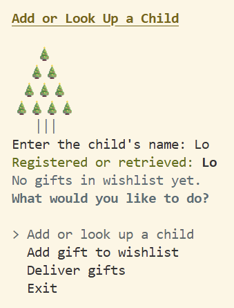 Add or Look up a child. We are adding a child named Lo.
