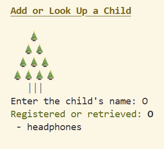 Look up a child and see their wishlist. O has headphones on their wishlist.