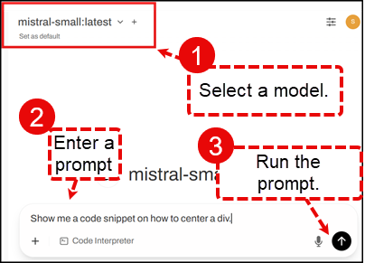 New chat in Open WebUI with mistral-small selected for the model.